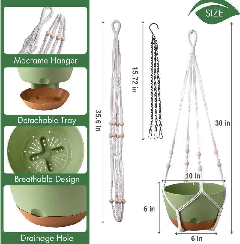 TIMOSUKI 10 Inch Hanging Planters for Indoor Plants,Set of 2 Hanging Pots for Plants with Self-Watering, Outdoor Hanging Plant Pot with Drainage and 2 Kinds of Hanging Baskets Hangers for Home Decor and Garden - Image 5
